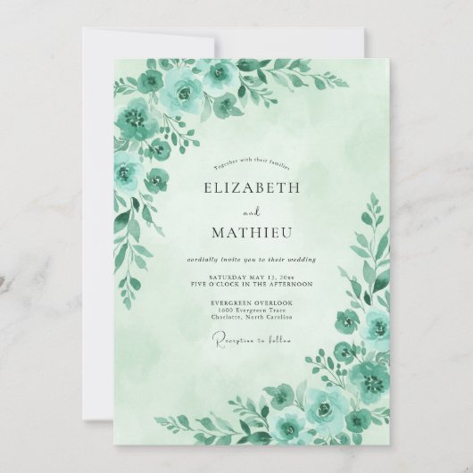 Invitation Mariage Eucalyptus au feuillage sarcelle écume de (Devant)