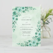 Invitation Mariage Eucalyptus au feuillage sarcelle écume de (Debout devant)