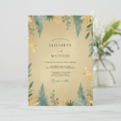 Invitation Mariage Eucalyptus au feuillage sarcelle et ocre (Debout devant)