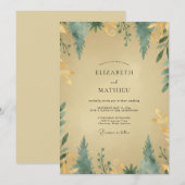 Invitation Mariage Eucalyptus au feuillage sarcelle et ocre (Devant / Derrière)