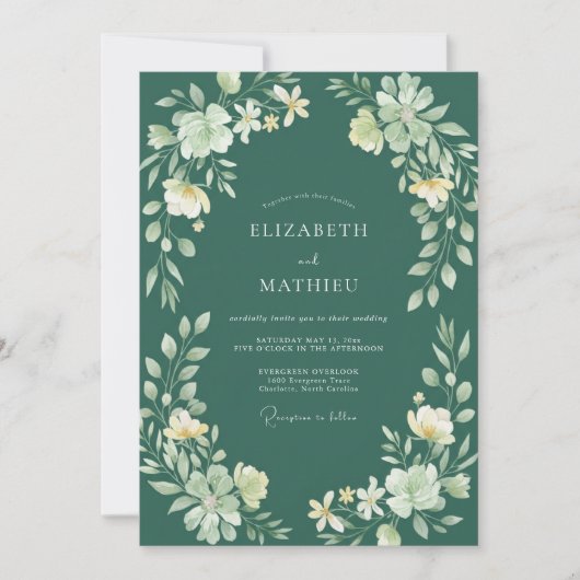 Invitation Mariage Eucalyptus au feuillage sarcelle foncé (Devant)