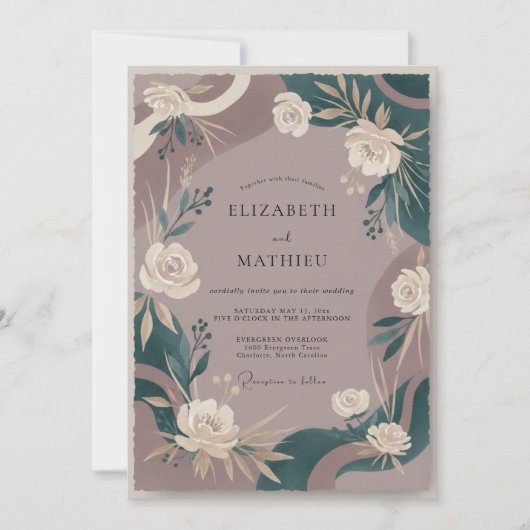 Invitation Mariage Eucalyptus au feuillage sarcelle mauve (Devant)