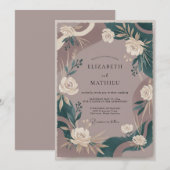 Invitation Mariage Eucalyptus au feuillage sarcelle mauve (Devant / Derrière)