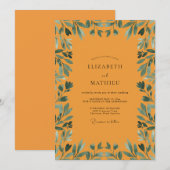 Invitation Mariage Eucalyptus au feuillage sarcelle moutarde (Devant / Derrière)
