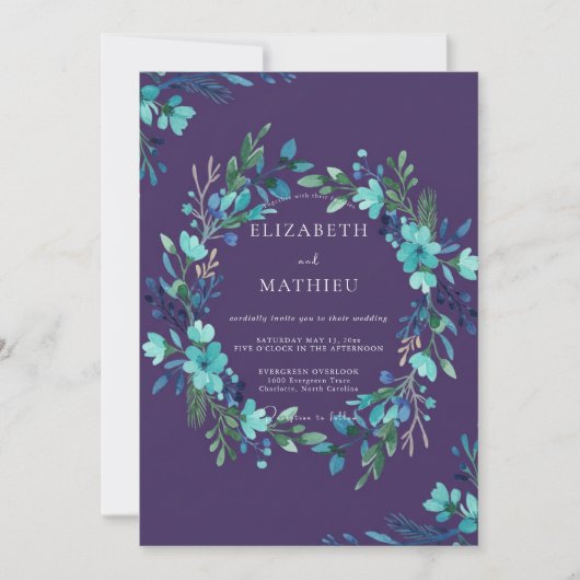 Invitation Mariage Eucalyptus au feuillage sarcelle prune (Devant)