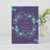 Invitation Mariage Eucalyptus au feuillage sarcelle prune (Debout devant)
