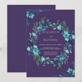 Invitation Mariage Eucalyptus au feuillage sarcelle prune (Devant / Derrière)