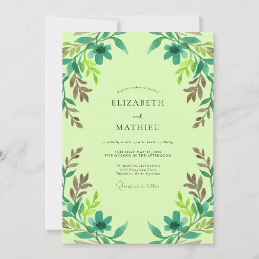Invitation Mariage Eucalyptus au feuillage sarcelle vert citr (Devant)