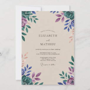 Invitation Mariage Eucalyptus au feuillage sarcelle violet