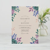 Invitation Mariage Eucalyptus au feuillage sarcelle violet (Debout devant)