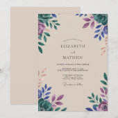 Invitation Mariage Eucalyptus au feuillage sarcelle violet (Devant / Derrière)