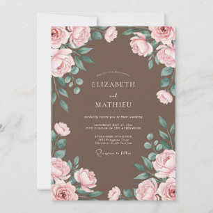Invitation Mariage Eucalyptus au Feuillage Taupe Rosé