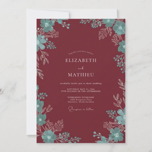 Invitation Mariage Eucalyptus au Feuillage Turquoise (Devant)