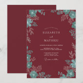 Invitation Mariage Eucalyptus au Feuillage Turquoise (Devant / Derrière)