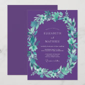 Invitation Mariage Eucalyptus au feuillage turquoise violet (Devant / Derrière)