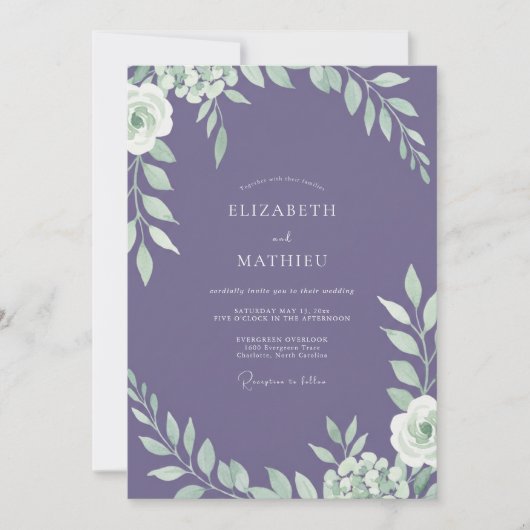 Invitation Mariage Eucalyptus au feuillage violet foncé (Devant)