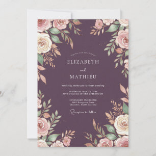 Invitation Mariage Eucalyptus au Feuillage Violet Foncé