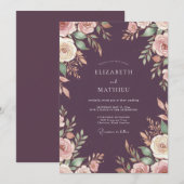 Invitation Mariage Eucalyptus au Feuillage Violet Foncé (Devant / Derrière)