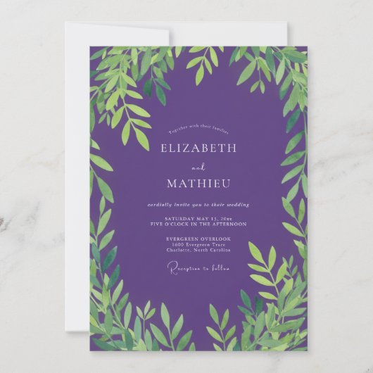 Invitation Mariage Eucalyptus au Feuillage Violet Profond (Devant)
