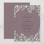 Invitation Mariage Eucalyptus au Plum Éteint (Devant / Derrière)