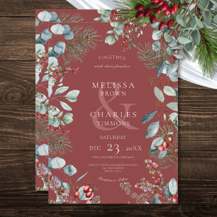 Invitation Mariage Eucalyptus aux baies de pin rouge