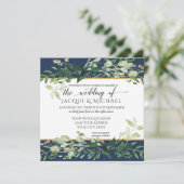 Invitation Mariage Eucalyptus bleu marine Russe (Debout devant)