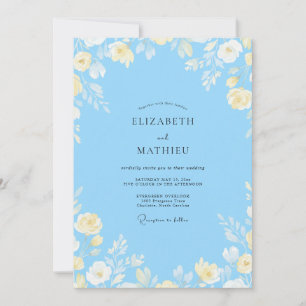 Invitation Mariage Eucalyptus Bleuet Jaune Citron