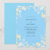 Invitation Mariage Eucalyptus Bleuet Jaune Citron (Devant / Derrière)