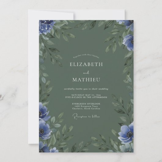 Invitation Mariage Eucalyptus Bleuet Olive (Devant)