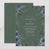 Invitation Mariage Eucalyptus Bleuet Olive (Devant / Derrière)