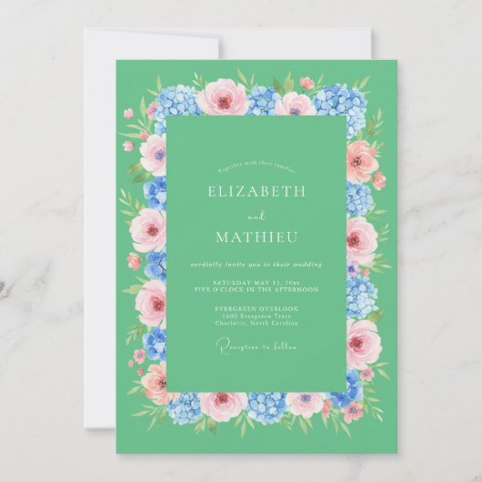 Invitation Mariage Eucalyptus Bleuet Pervenche Mousse de Mer (Devant)