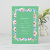 Invitation Mariage Eucalyptus Bleuet Pervenche Mousse de Mer (Debout devant)