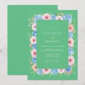 Invitation Mariage Eucalyptus Bleuet Pervenche Mousse de Mer (Devant / Derrière)
