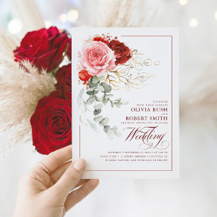 Invitation Mariage Eucalyptus Boho de Bourgogne Rouge rose