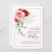 Invitation Mariage Eucalyptus Boho de Bourgogne Rouge rose (Devant)