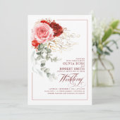 Invitation Mariage Eucalyptus Boho de Bourgogne Rouge rose (Debout devant)