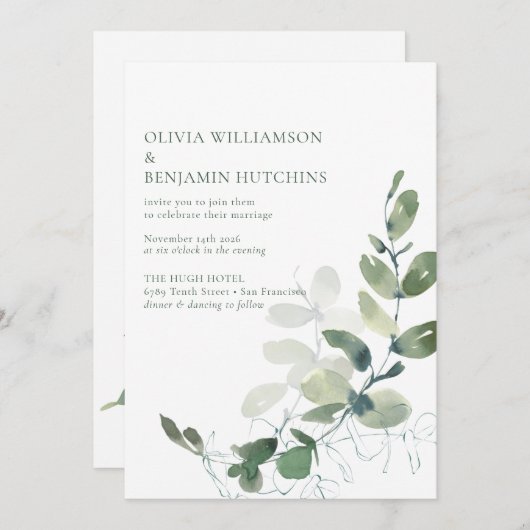 Invitation Mariage Eucalyptus botanique moderne RSVP en ligne (Devant / Derrière)