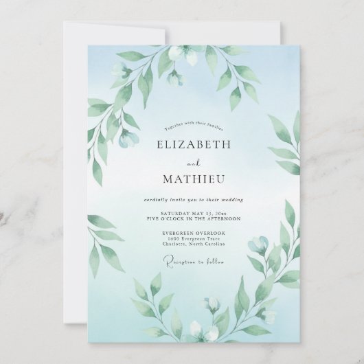 Invitation Mariage Eucalyptus Branche Aqua (Devant)