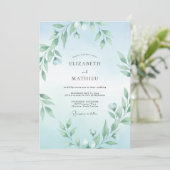 Invitation Mariage Eucalyptus Branche Aqua (Debout devant)