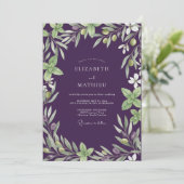 Invitation Mariage Eucalyptus Branche d'Olivier Améthyste (Debout devant)