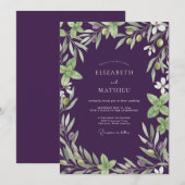 Invitation Mariage Eucalyptus Branche d'Olivier Améthyste (Devant / Derrière)