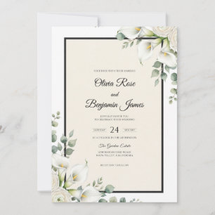 Invitation Mariage Eucalyptus Branche d'Olivier en Ivoire