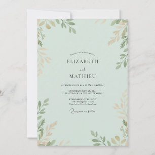 Invitation Mariage Eucalyptus Branche Or Mousse de Mer
