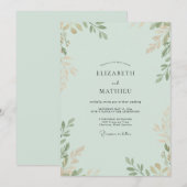 Invitation Mariage Eucalyptus Branche Or Mousse de Mer (Devant / Derrière)