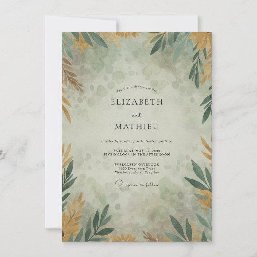 Invitation Mariage Eucalyptus Branche Or Ocre (Devant)