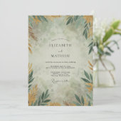 Invitation Mariage Eucalyptus Branche Or Ocre (Debout devant)