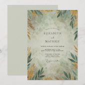 Invitation Mariage Eucalyptus Branche Or Ocre (Devant / Derrière)