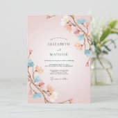 Invitation Mariage Eucalyptus Branche Pêche Rosée (Debout devant)