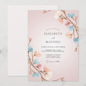 Invitation Mariage Eucalyptus Branche Pêche Rosée (Devant / Derrière)