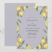 Invitation Mariage Eucalyptus Citron Jaune Brouillard (Devant / Derrière)